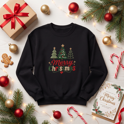 Personalized Embroidered Cute Three Christmas Trees Sweatshirt with Custom Name