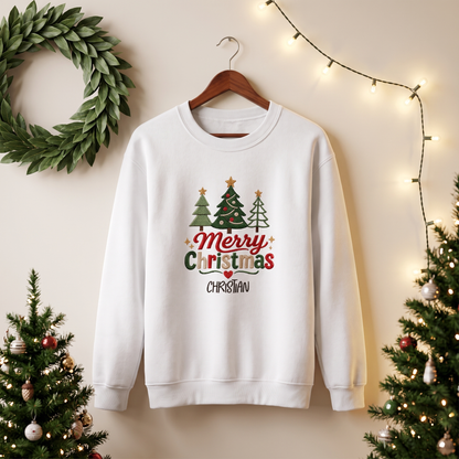 Personalized Embroidered Cute Three Christmas Trees Sweatshirt with Custom Name