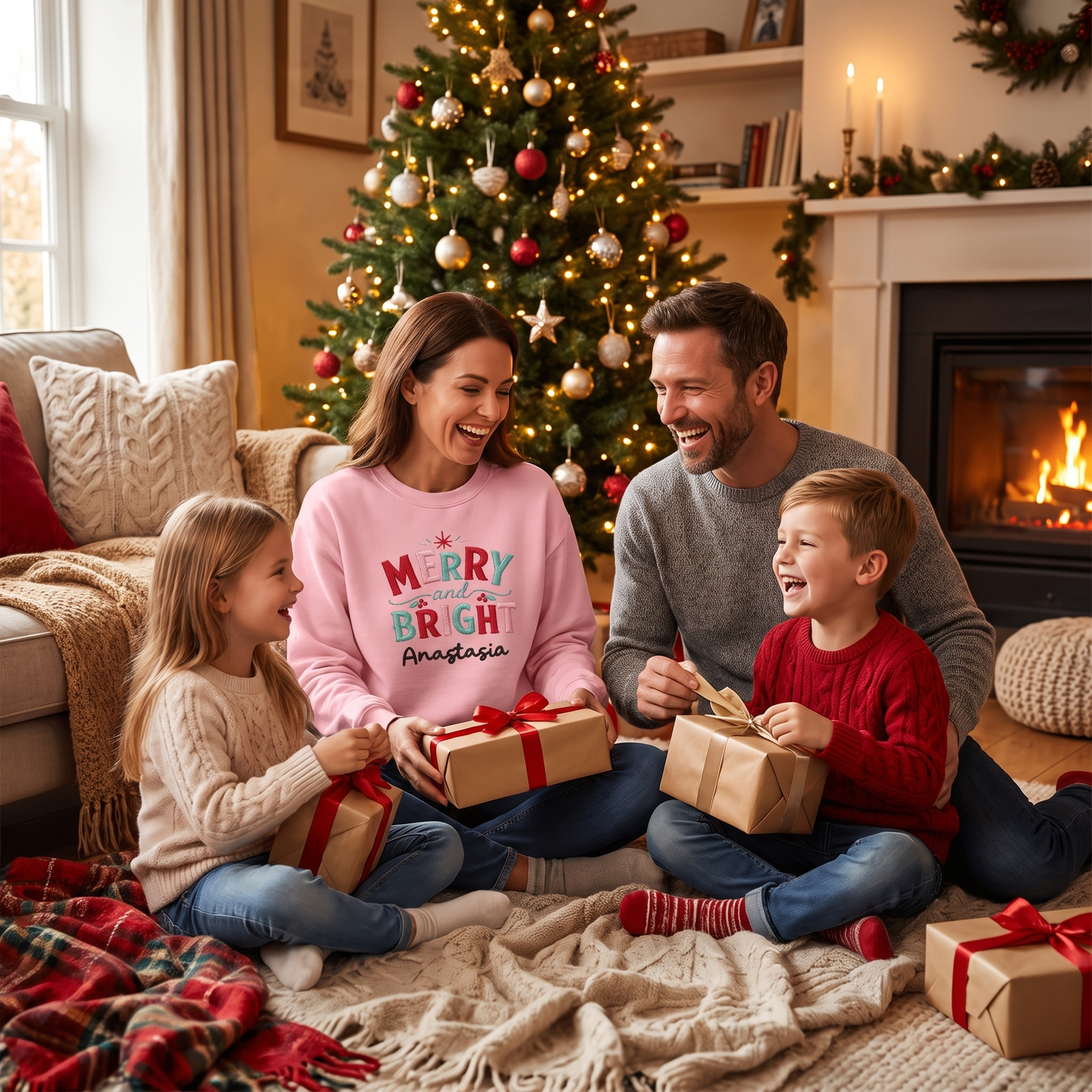 Personalized Embroidered Stay Merry & Shine Bright Sweatshirt with Custom Name