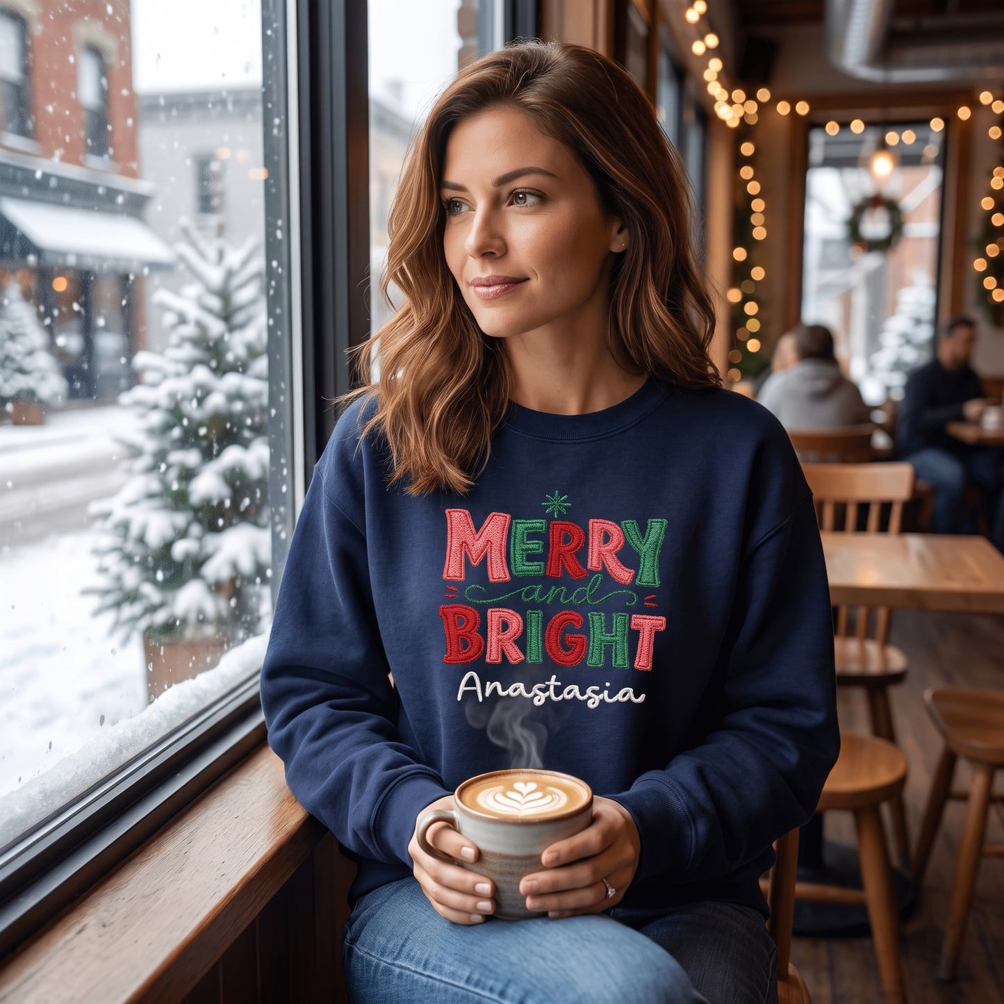 Personalized Embroidered Merry & Bright Holly Berries Sweatshirt with Custom Name