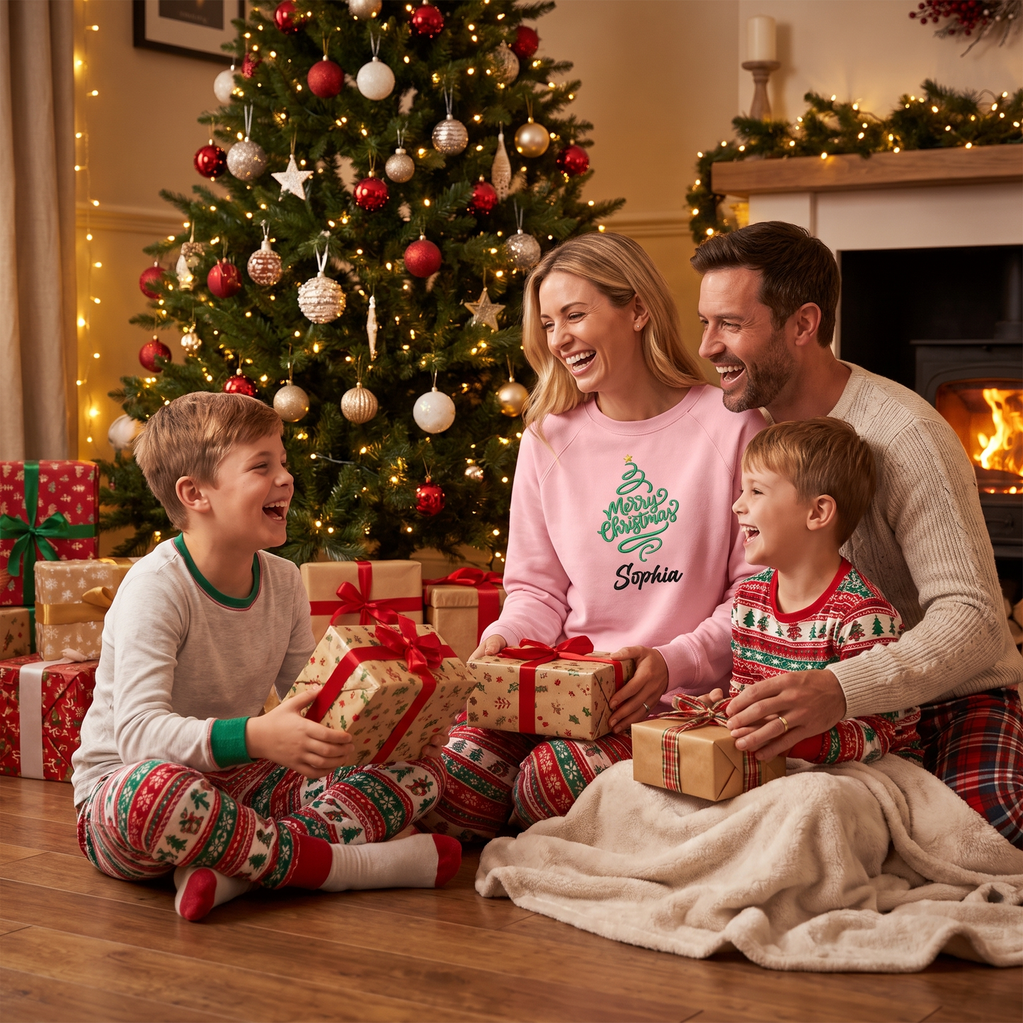 Personalized Embroidered Merry Christmas Tree Sweatshirt with Custom Name