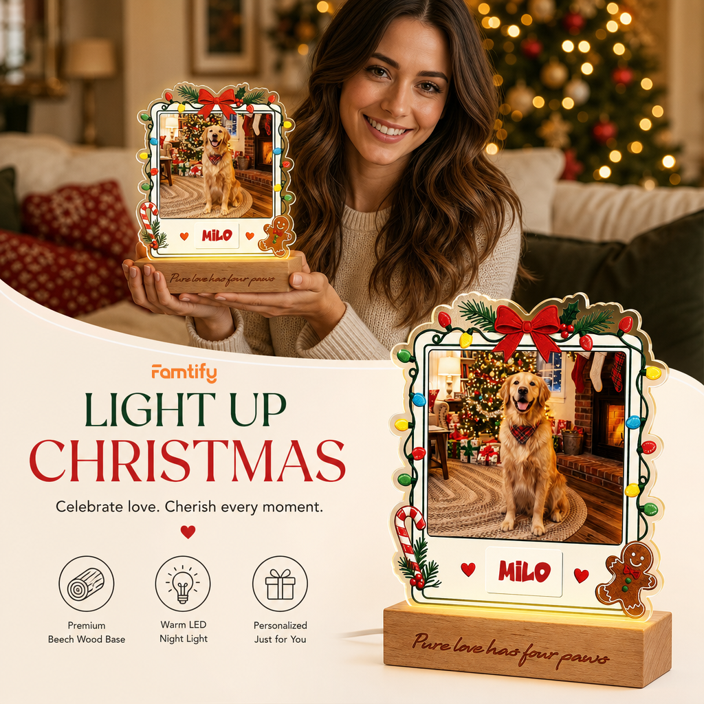 Personalized Pet Photo Christmas Night Light | Custom Pet Engraved Night Light