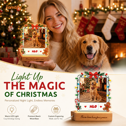 Personalized Pet Photo Christmas Night Light | Custom Pet Engraved Night Light