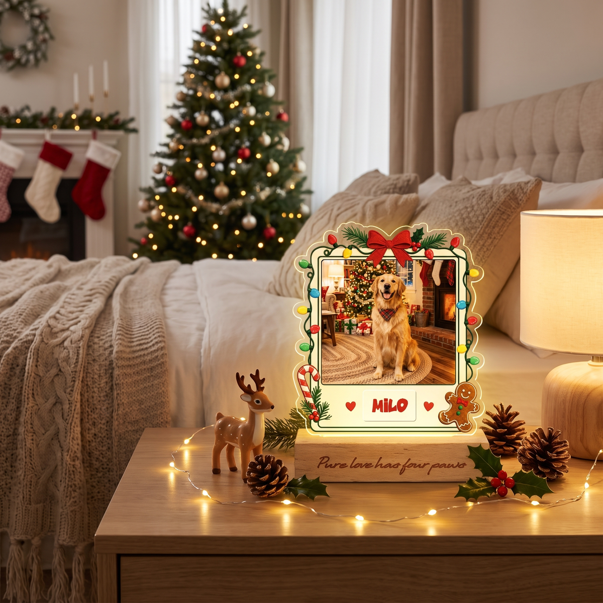 Personalized Pet Photo Christmas Night Light | Custom Pet Engraved Night Light