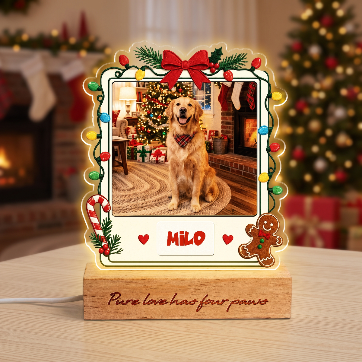 Personalized Pet Photo Christmas Night Light | Custom Pet Engraved Night Light