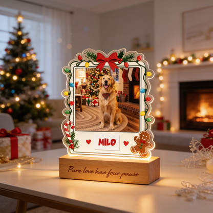 Personalized Pet Photo Christmas Night Light | Custom Pet Engraved Night Light