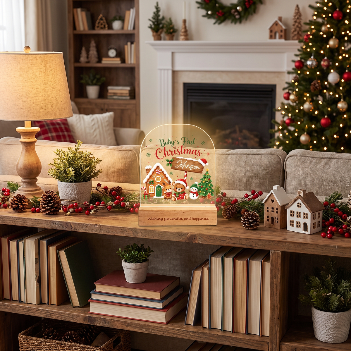 Personalized Baby's First Christmas arch acrylic night light with baby name