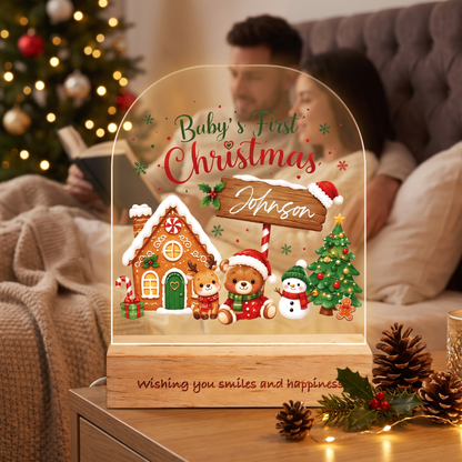 Personalized Baby's First Christmas arch acrylic night light with baby name