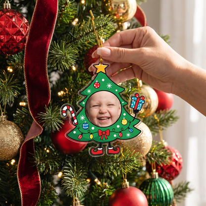 Personalized Christmas Tree Baby Face Acrylic Ornament, Custom Photo Christmas Ornament, Cute Baby Keepsake, Personalized Holiday Tree Decoration