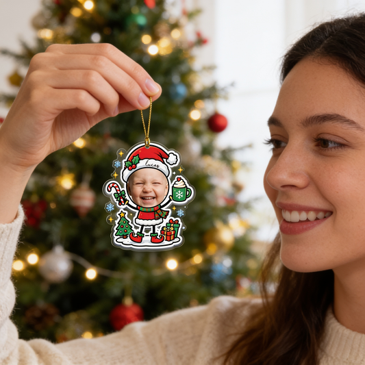 Personalized Baby Face Santa Acrylic Christmas Ornament, Custom Photo Christmas Ornament, Baby's First Christmas Keepsake, Cute Holiday Tree Decoration