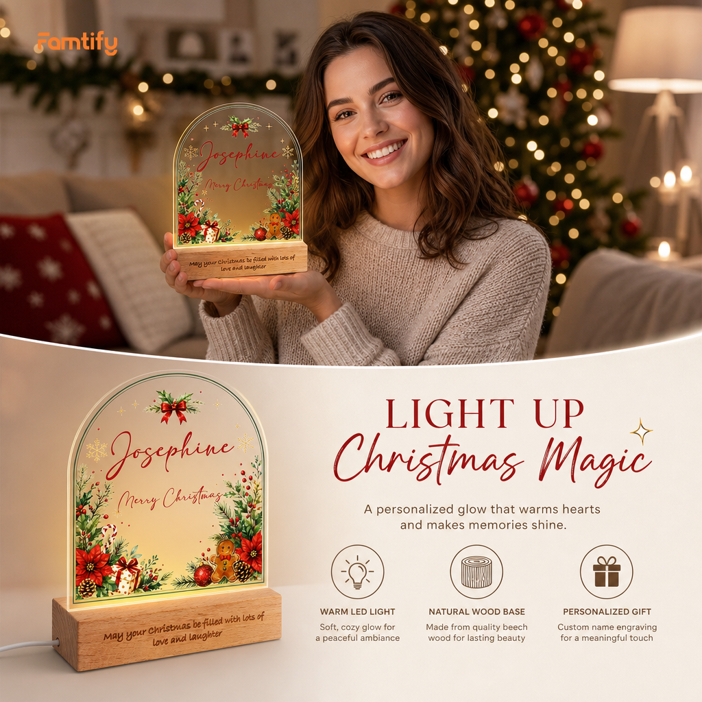 Personalized Christmas poinsettia arch acrylic night light with name