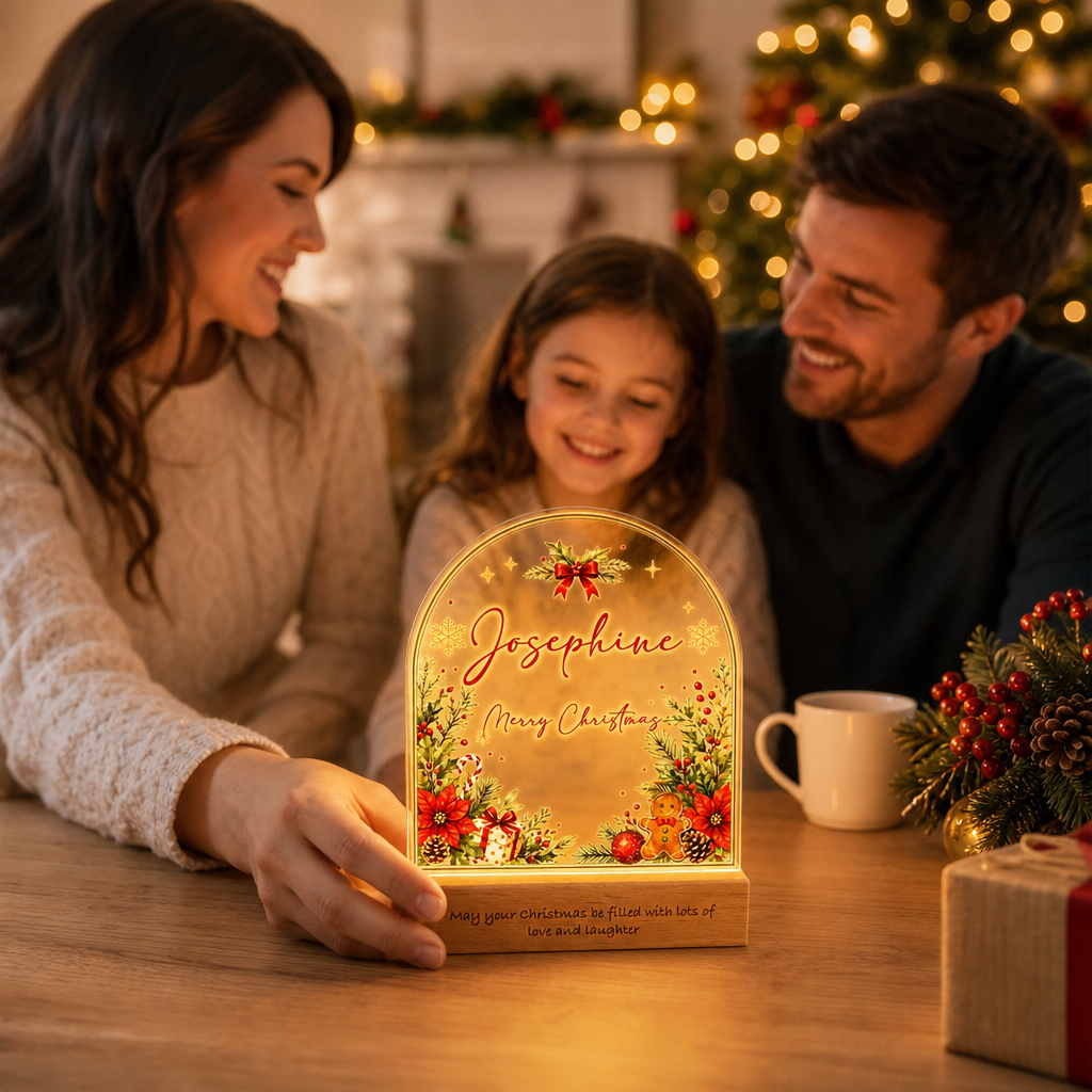 Personalized Christmas poinsettia arch acrylic night light with name