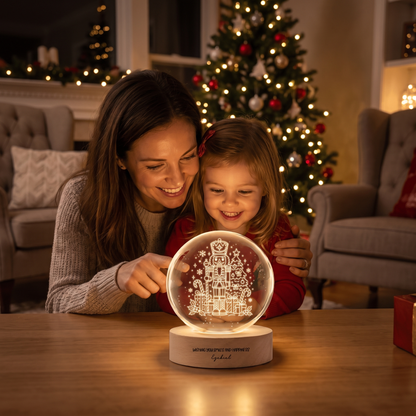 Custom Christmas Nutcracker Tree 3D Laser Engraved Crystal Ball with LED Wooden Standee, Personalized Name Wish Holiday Glowing Tabletop Night Light Keepsake