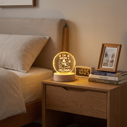 Custom Melting Snowman Im Having A Meltdown 3D Laser Engraved Crystal Ball with LED Wooden Standee, Personalized Name Holiday Night Light Keepsake