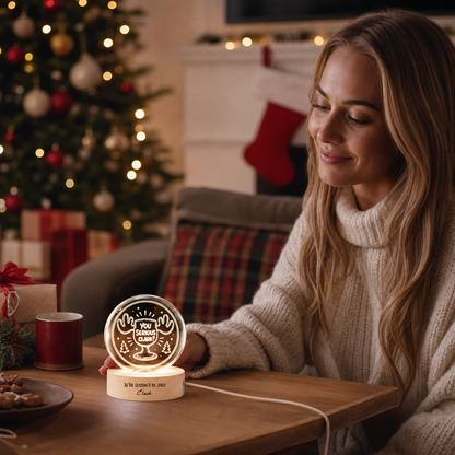 Custom You Serious Clark Eggnog Mug 3D Laser Engraved Crystal Ball with LED Wooden Standee, Personalized Name Holiday Night Light Keepsake