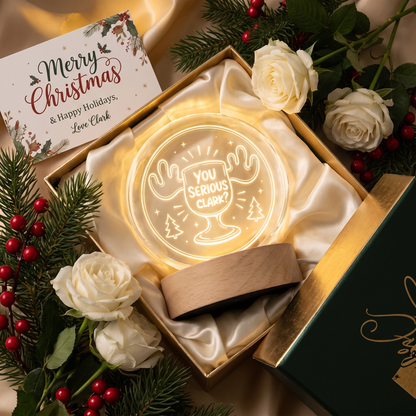 Custom You Serious Clark Eggnog Mug 3D Laser Engraved Crystal Ball with LED Wooden Standee, Personalized Name Holiday Night Light Keepsake