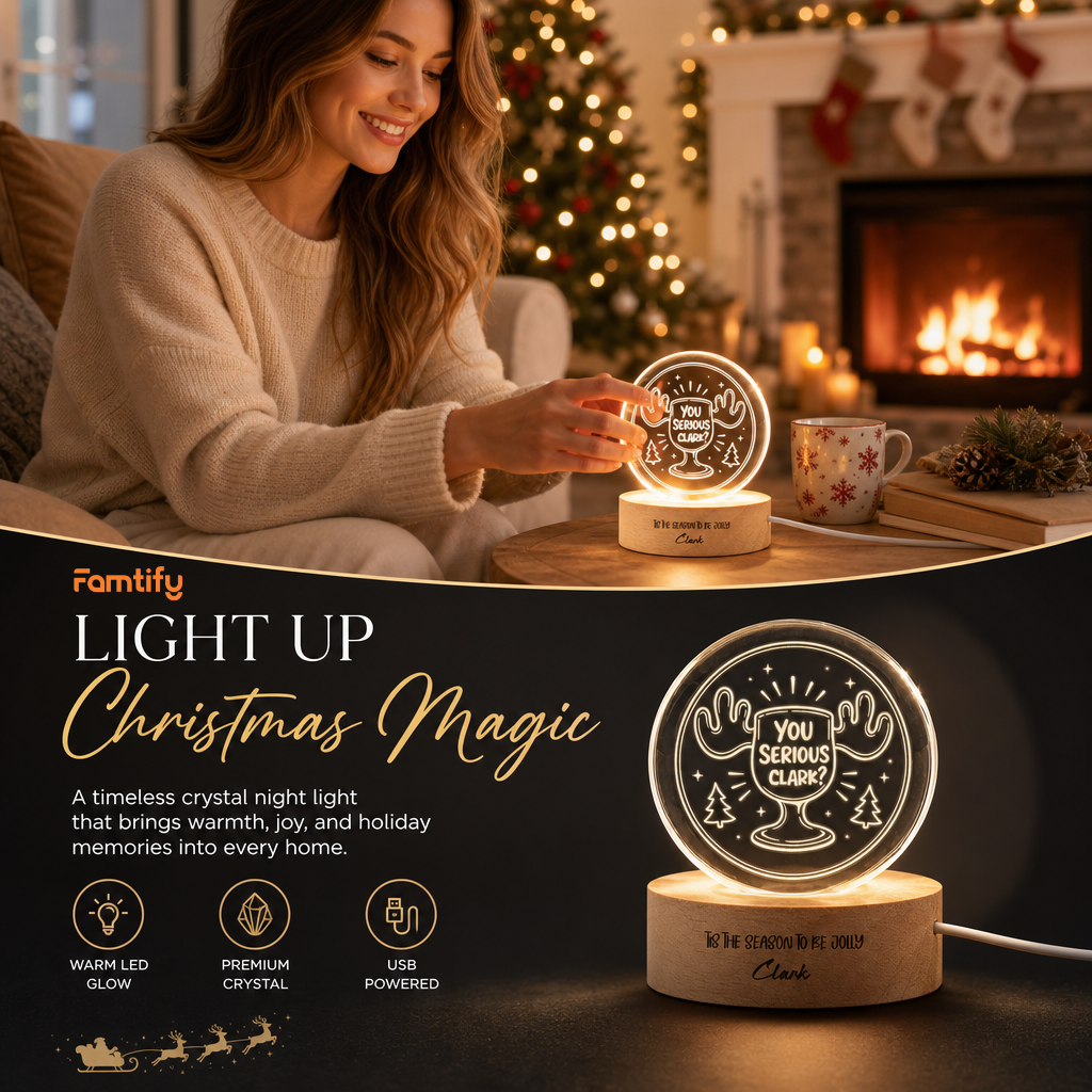 Custom You Serious Clark Eggnog Mug 3D Laser Engraved Crystal Ball with LED Wooden Standee, Personalized Name Holiday Night Light Keepsake