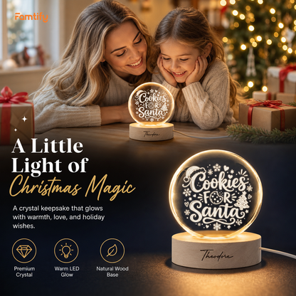 Custom Cookies For Santa Christmas Tree 3D Laser Engraved Crystal Ball with LED Wooden Standee, Personalized Name Holiday Night Light Keepsake