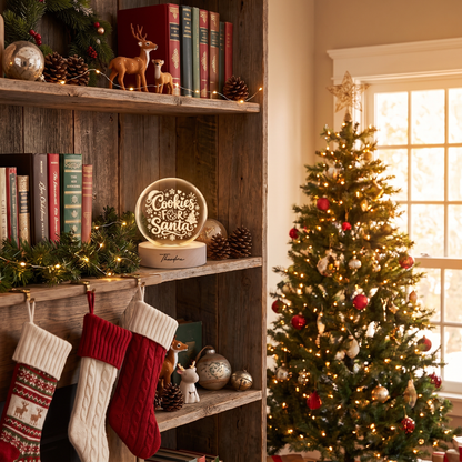 Custom Cookies For Santa Christmas Tree 3D Laser Engraved Crystal Ball with LED Wooden Standee, Personalized Name Holiday Night Light Keepsake