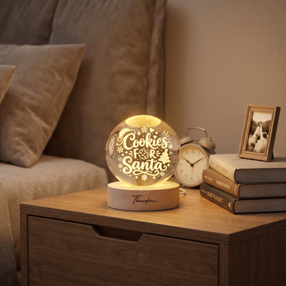 Custom Cookies For Santa Christmas Tree 3D Laser Engraved Crystal Ball with LED Wooden Standee, Personalized Name Holiday Night Light Keepsake
