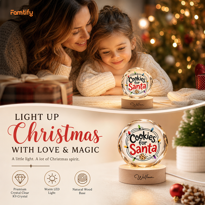 Custom Cookies For Santa Christmas Lights 3D Laser Engraved Crystal Ball with LED Wooden Standee, Personalized Name Holiday Night Light Keepsake