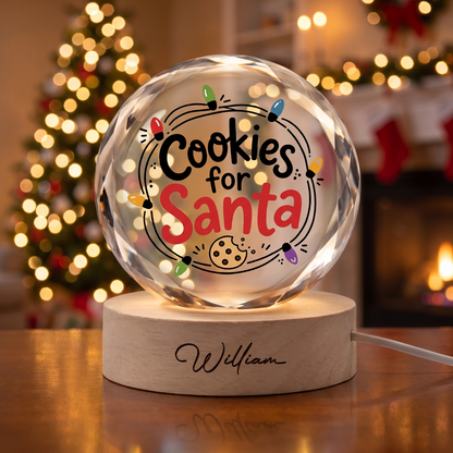 Custom Cookies For Santa Christmas Lights 3D Laser Engraved Crystal Ball with LED Wooden Standee, Personalized Name Holiday Night Light Keepsake