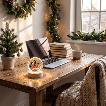 Custom Cookies For Santa Christmas Lights 3D Laser Engraved Crystal Ball with LED Wooden Standee, Personalized Name Holiday Night Light Keepsake