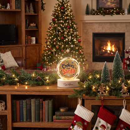 Custom Cookies For Santa Christmas Lights 3D Laser Engraved Crystal Ball with LED Wooden Standee, Personalized Name Holiday Night Light Keepsake