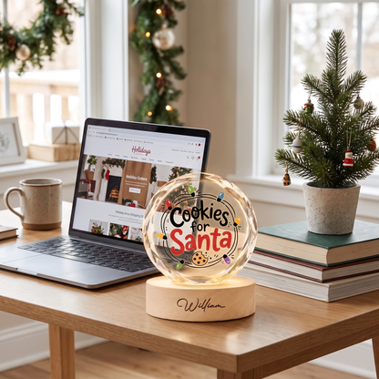 Custom Cookies For Santa Christmas Lights 3D Laser Engraved Crystal Ball with LED Wooden Standee, Personalized Name Holiday Night Light Keepsake