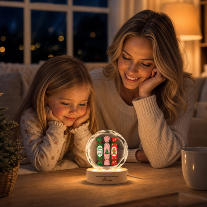 Custom Christmas Crackers Gingerbread Man 3D Laser Engraved Crystal Ball with LED Wooden Standee, Personalized Name Holiday Night Light Keepsake