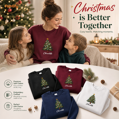 Personalized Embroidered Classic Christmas Tree Sweatshirt with Custom Name