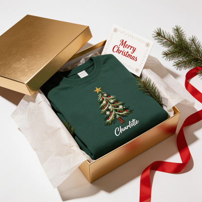 Personalized Embroidered Classic Christmas Tree Sweatshirt with Custom Name