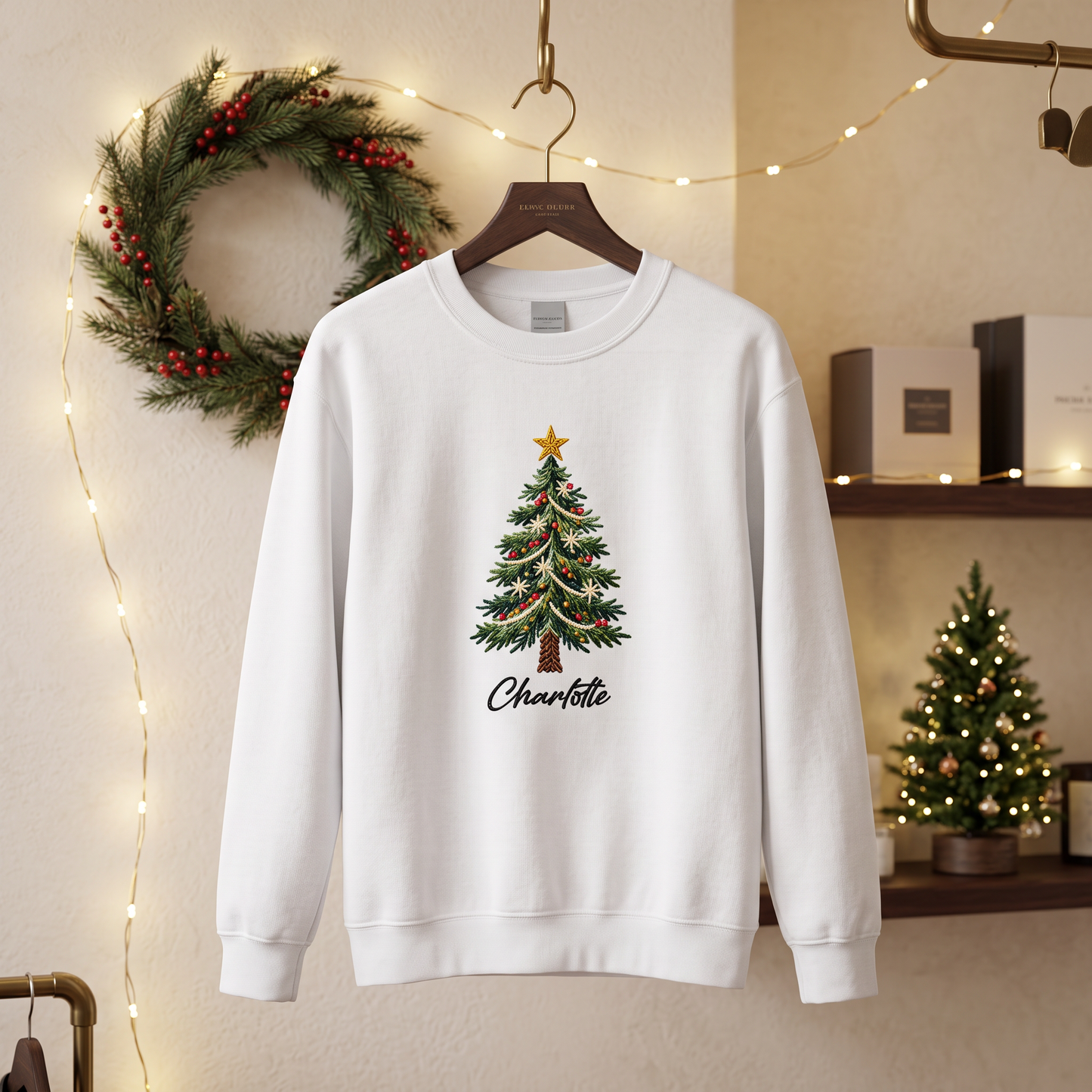 Personalized Embroidered Classic Christmas Tree Sweatshirt with Custom Name