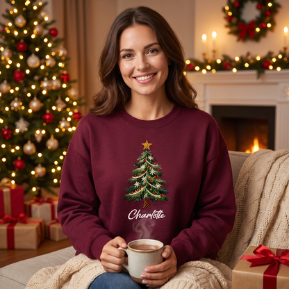 Personalized Embroidered Classic Christmas Tree Sweatshirt with Custom Name