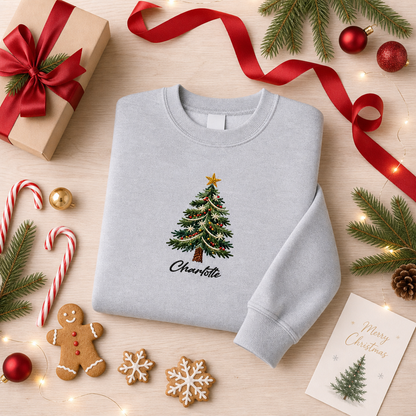 Personalized Embroidered Classic Christmas Tree Sweatshirt with Custom Name