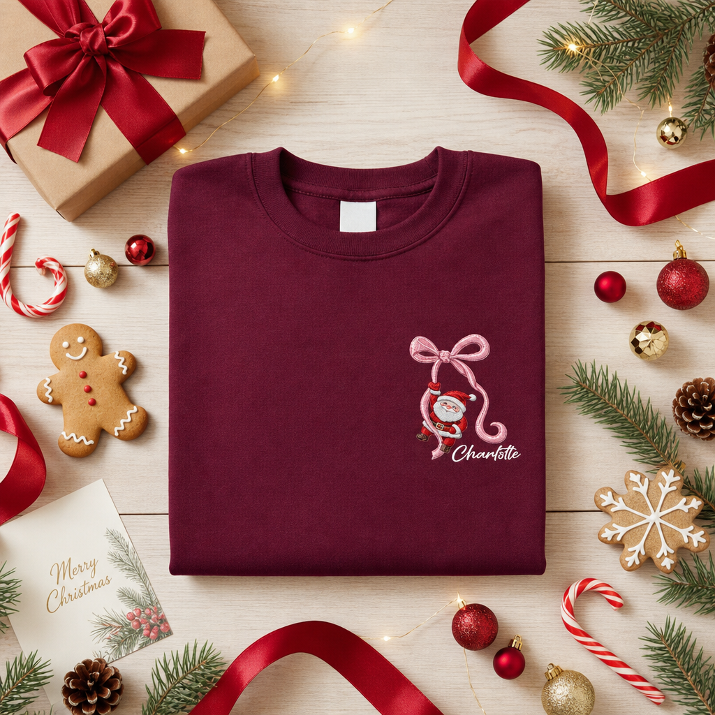 Personalized Embroidered Santa Ribbon Monogram Sweatshirt with Custom Name