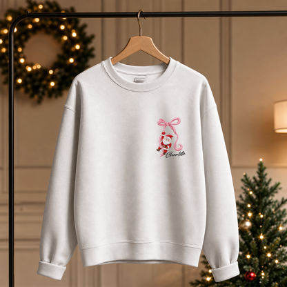 Personalized Embroidered Santa Ribbon Monogram Sweatshirt with Custom Name