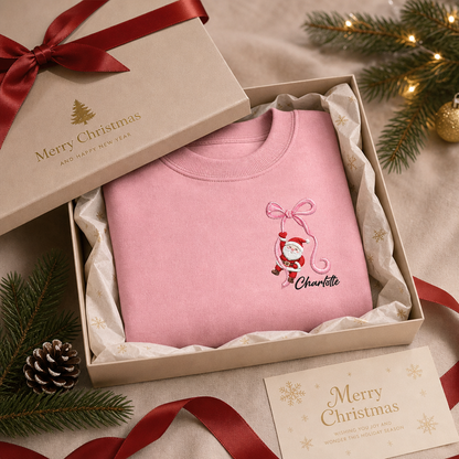Personalized Embroidered Santa Ribbon Monogram Sweatshirt with Custom Name