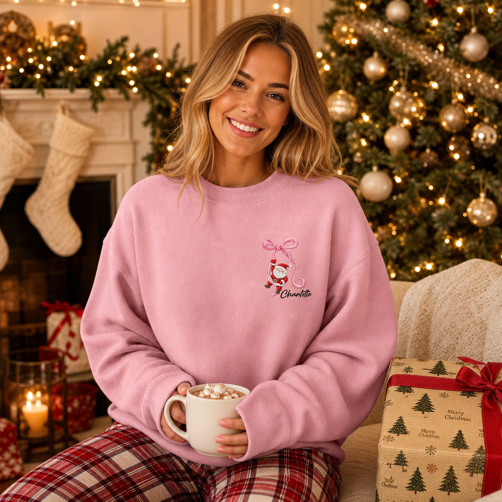Personalized Embroidered Santa Ribbon Monogram Sweatshirt with Custom Name