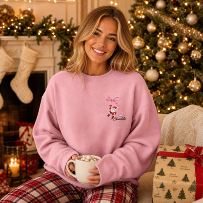 Personalized Embroidered Santa Ribbon Monogram Sweatshirt with Custom Name