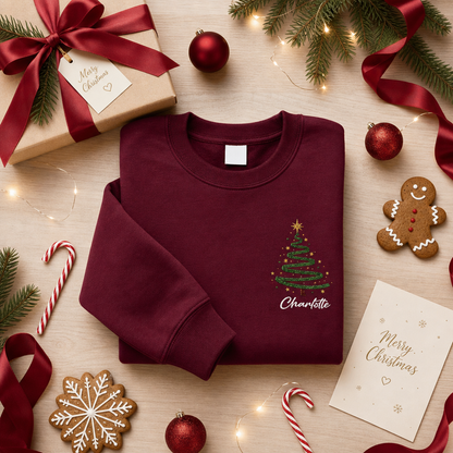 Personalized Embroidered Minimalist Christmas Tree Sweatshirt with Custom Name