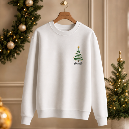 Personalized Embroidered Minimalist Christmas Tree Sweatshirt with Custom Name