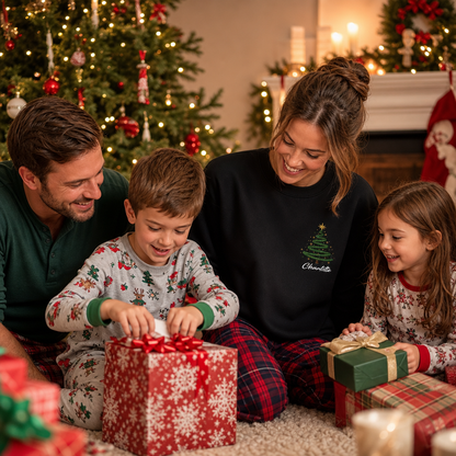 Personalized Embroidered Minimalist Christmas Tree Sweatshirt with Custom Name