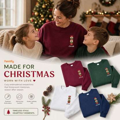 Personalized Embroidered Christmas Heart Stack Sweatshirt with Custom Name