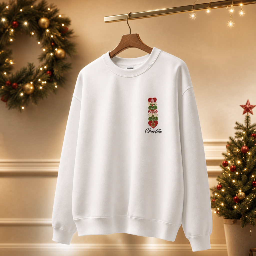 Personalized Embroidered Christmas Heart Stack Sweatshirt with Custom Name
