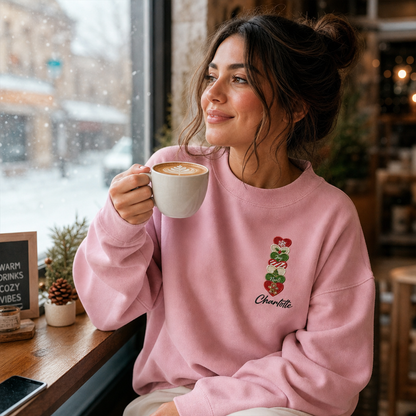 Personalized Embroidered Christmas Heart Stack Sweatshirt with Custom Name