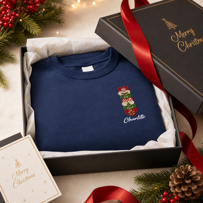 Personalized Embroidered Christmas Heart Stack Sweatshirt with Custom Name