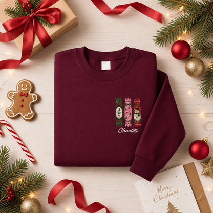 Personalized Embroidered Christmas Cracker Trio Sweatshirt with Custom Name