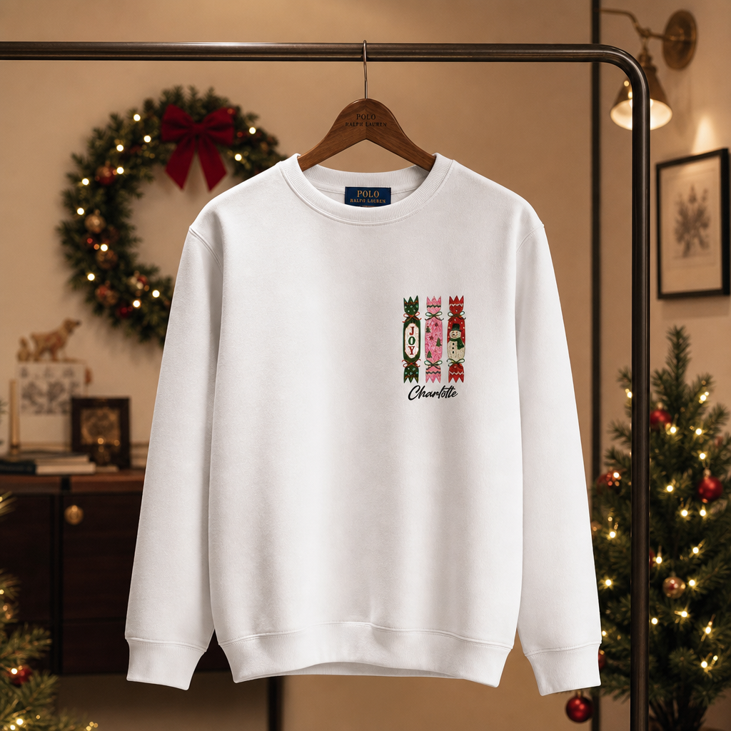 Personalized Embroidered Christmas Cracker Trio Sweatshirt with Custom Name