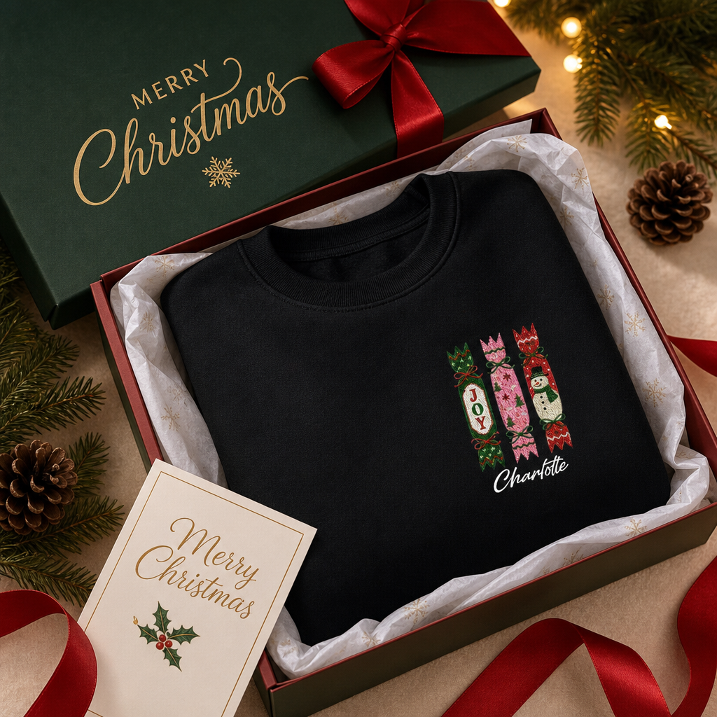 Personalized Embroidered Christmas Cracker Trio Sweatshirt with Custom Name